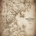 Boston Harbor and Massachusetts Bay Vintage Map 1861 Sepia 